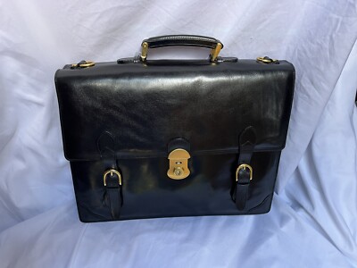Authentic Black Budd Leather-Handmade In Italy Briefcase NEW Very Nice Has Key