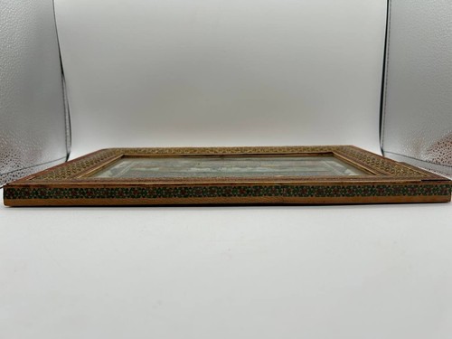 Vintage Persian Camel Bone Painting Horses Khatam Marquetry Mosaic Frame RV10 - Picture 8 of 14