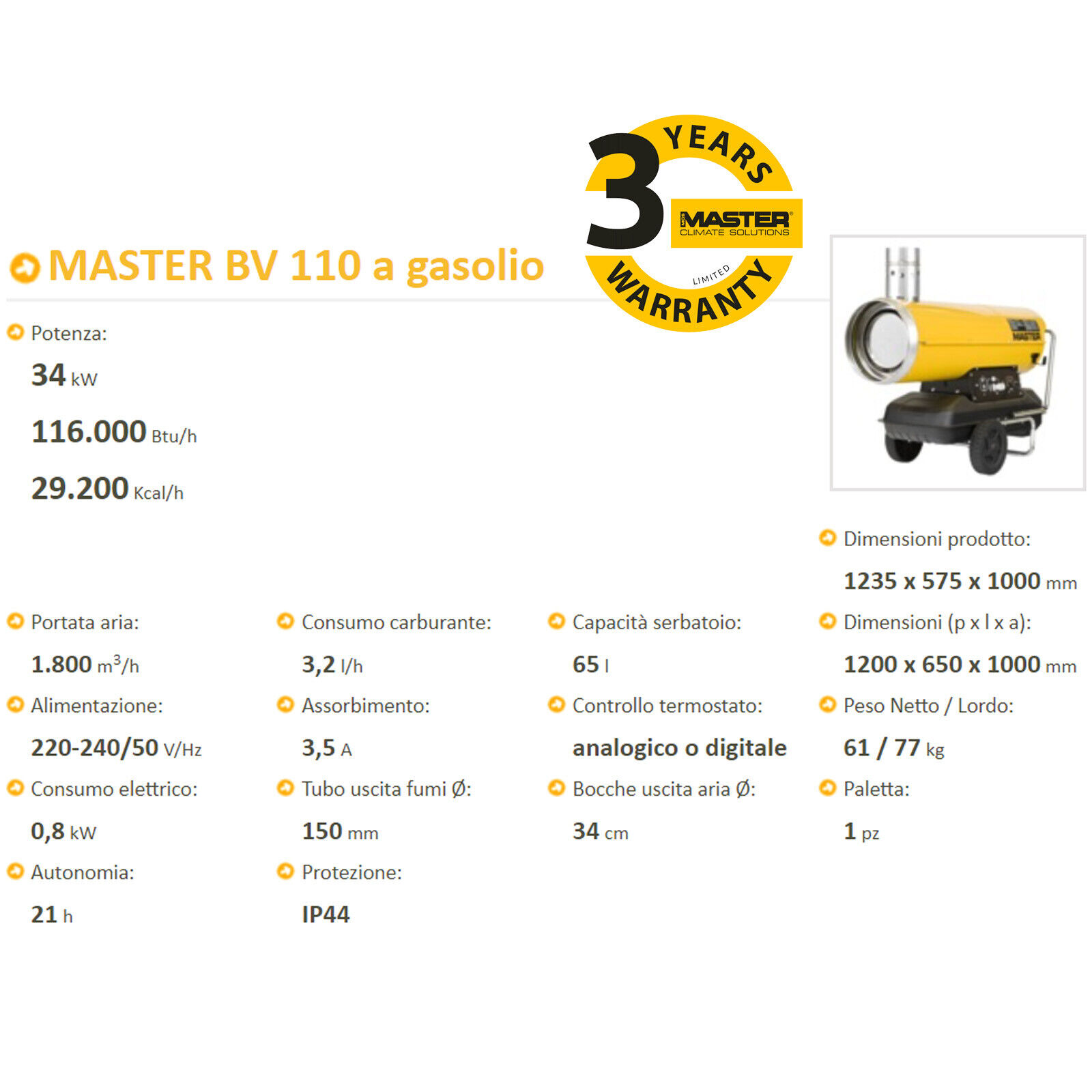 Generatore Aria Calda A Gasolio BV 110E