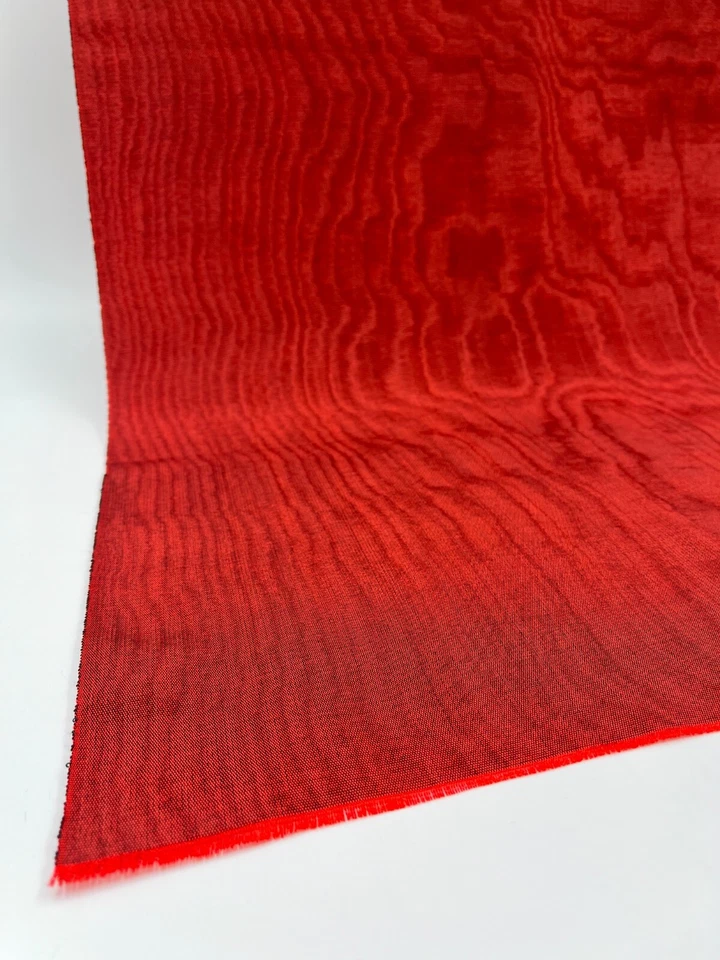 Red Silk Moire Fabric By The Meter,  Watermark Patterned, Multicolor Options. - Image 3 of 4