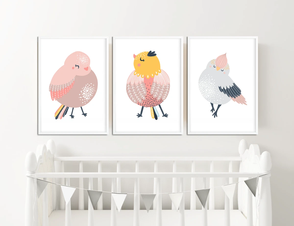 Nursery Prints With Birds Cute Scandinavian Style Baby Bedroom