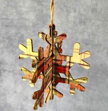 Ashland Plaid Red Black  White Fabric Snowflake Christmas Ornaments Ash-08