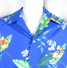 Vintage Penneys HAWAII Men's Hawaiian Shirt Size L Blue Floral Aloha Tropical