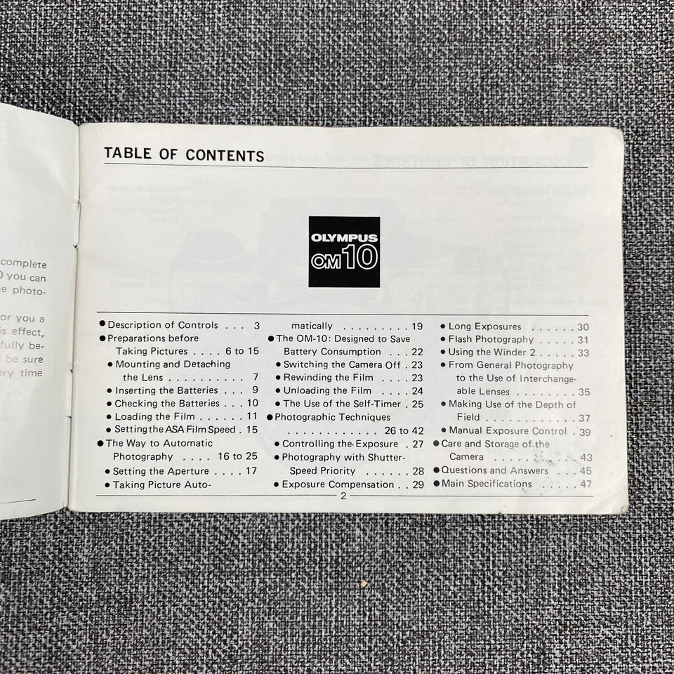 Olympus OM-10 Original Instruction Manual for 35mm film camera, 50 pages - Image 2 of 4