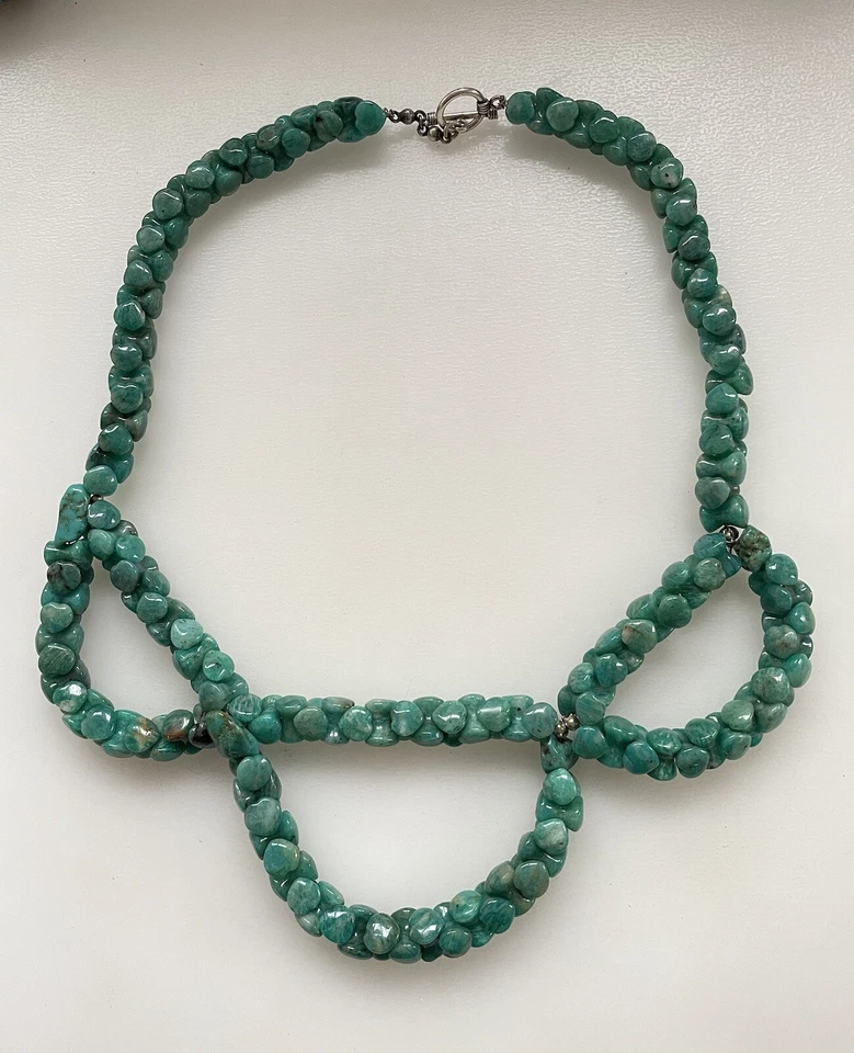 Vintage 925 Silver Multi Faceted Green Amazonite Statement Chunky Necklace 20.5" - Image 2 of 4