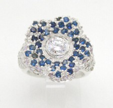 Pave FLOWER Blue and Lavender Color Crystals 925 Sterling Silver Ring Sz 6, F729
