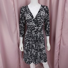 LOFT Ann Taylor Women's Animal Print 3/4 Sleeve V-Neck Belted A-Line Dress XS