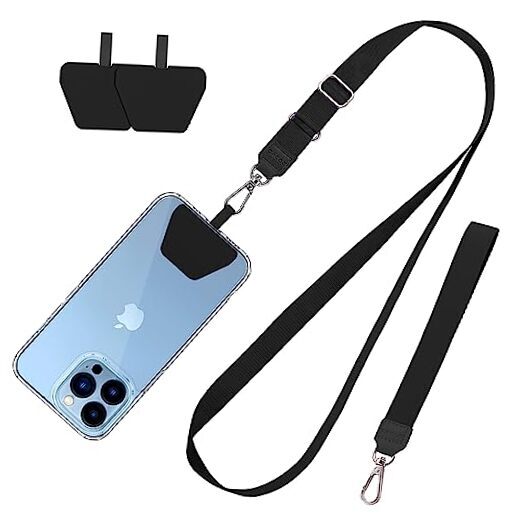 Phone Lanyard 2 Pack-1× Adjustable Neck Strap,1× Wrist Strap,2× Black