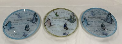 Butterfly Glass Plates 8'' Diameter - Decorative & Unique French Inscriptions