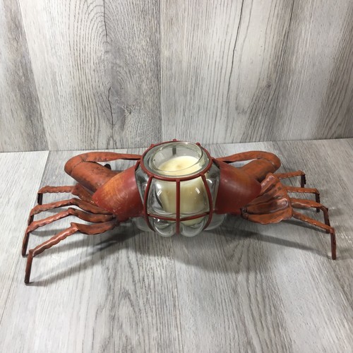 Decorative Tin Crab Candle Holder Tin body/Legs w/Open Glass Center 12x6x5 inch - Picture 7 of 15