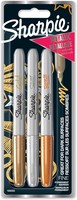 Sharpie 1986006 3pc Bronze Gold Silver Thin Tip Bronze Gold Grey Silver