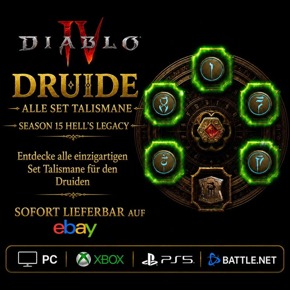 Diablo 4 S15 All Set Charms Druide All Set Talismane Hell’s Legacy Xbox/PC/PS5 - Bild 1 von 1