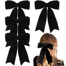 4PCS Black Velvet Hair Bows for Girls, Long Tail Alligator Hair Clip