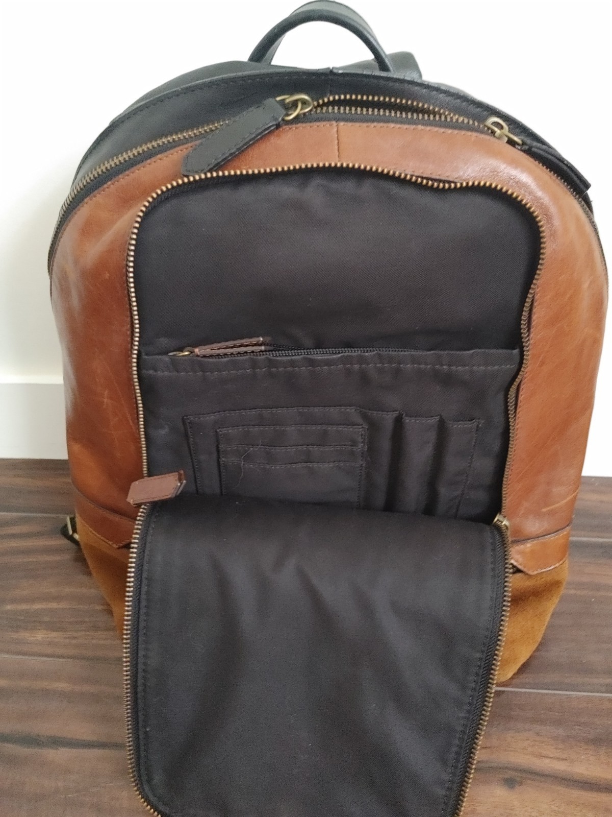 brown leather coach backpack unisex
