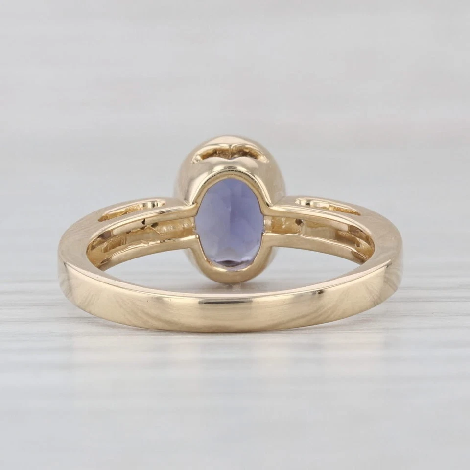 1.42ctw Oval Iolite Diamond Ring 14k Yellow Gold Size 7 Bezel Set Solitaire - Image 4 of 4