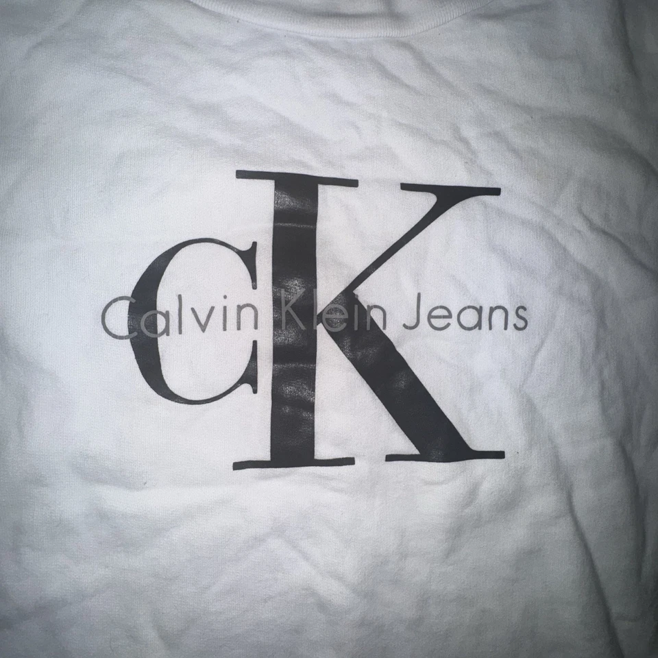 Sudadera De Colección Calvin Klein Jeans Blanca L Cuello Redondo Portugal CK Logo Años 90 Y2K Foto 2 de 4