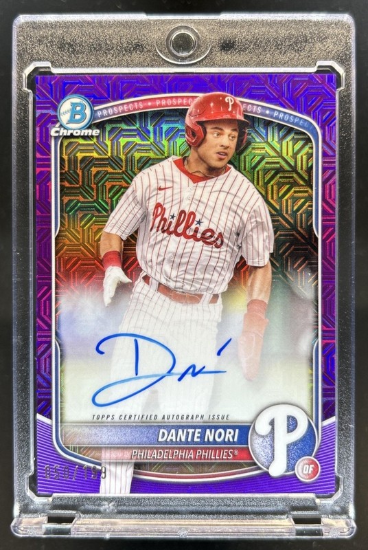 2025 Bowman Chrome Mega Box Dante Nori Prospect Auto Purple Mojo Refractor #/199
