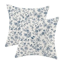 Floral Pillow Covers 18x18 Inch Set of 2, 18" x 18" Pack of 2 Navy Blue