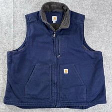 Carhartt 104277 I26 Vest Mens 2XL Navy Sherpa Lined Duck Workwear Full Zip