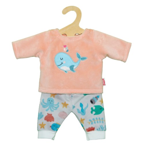 Heless 1285 - Vêtements de poupée au design baleine Bobby, pyjama 2 pièces avec t-shirt et pantalon en tissu pour poupées et doudous de 28 à 35 cm
