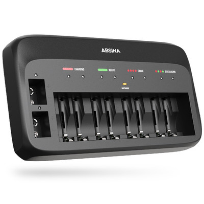ABSINA X10 Akkuladegerät für AA, AAA & 9V - Batterieladegerät für NiMH Akkus