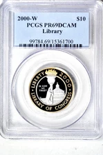 2000-W $10 Library of Congress Commem. PCGS PR69DCAM (1/4 oz gold, 1/4 oz Plat.)