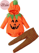 Baby Pumpkin Costume Toddler Girl Boy Halloween Costumes Hooded Romper Stripes F