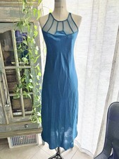 Victorias Secret Gold Label Slip Maxi Dress Side Slit Teal 90s Y2K Satin Sexy S