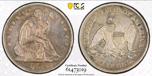 1859 O $1 Seated Liberty Silver Half Dollar PCGS XF40 Extremely Fine Coin
