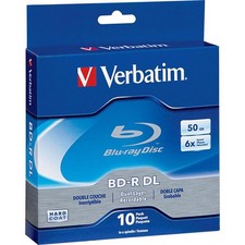 Verbatim Dual BD-R DL 50GB 6x Blu-ray Disc, 10-Pack Spindle