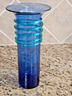 Vintage Blenko Applied Blue Swirl Hand Blown  BLUE Glass Vase