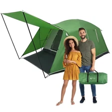 4 Person Camping Tent - Water-Resistant Outdoor Shelter with Attached Porch C...