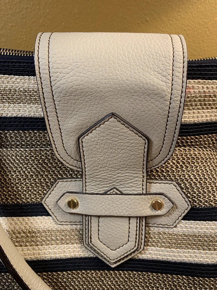 Bolso de Mano Eric Javits Tejido Doble Asa Cuero Beige/Marrón/Bolso Grande Foto 2 de 4