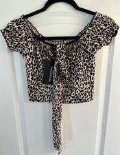 Pretty Little Thing Top Leopard Print Black & Cream Size US 8 NEW