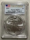 2021 $1 Silver American Eagle Type 2 PCGS MS70 First Strike - Blue Flag Label
