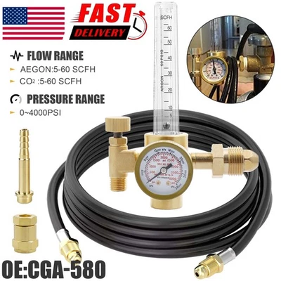 CO2 Argon Flow Meter Gas Regulator Gauge with Gas Hose Mig Tig Welding + Hose