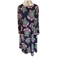Simply Southern Sea Turtle Dress Navy Pink Pockets L Coastal Resort Comfy Flowy
