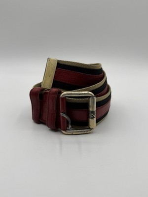 Bottega Veneta Striped Canvas Leather Belt Red Khaki Size 100cm 40in