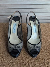 Jimmy Choo Black Lace Patent Leather 'Amika' Pumps Size 37.5 