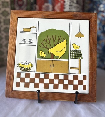 Vintage MCM Chicken Ceramic Tile Trivet Country Boho Cottagecore Kitchen Decor