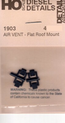 HO Scale Detail Associates 1903 Air Vent - Flat Roof Mount 4/Pkg