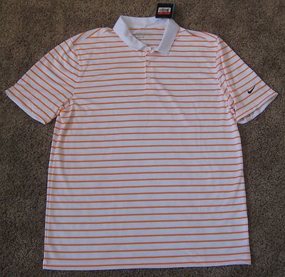 Nike Mens S SM Golf Polo SHIRT White ORANGE STRIPED 880208 868 $65 STANDARD  FIT