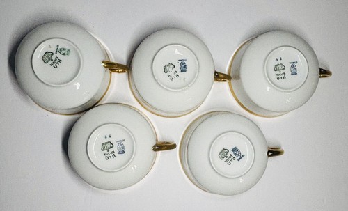 Vintage Heinrich H & Co Bavaria Gold Rim Tea Cups Set Of 5 - Picture 5 of 10
