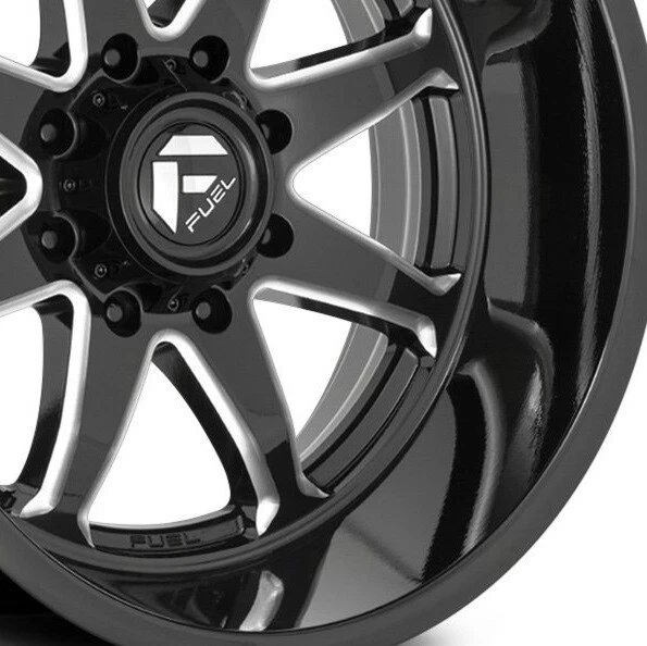 20 GLOSS BLACK MILLED WHEELS RIMS FUEL HAMMER DEEP LIP F-250 F-350 8 LUG Foto 3 de 4