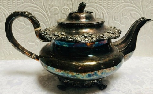 Beautiful Antique Victorian Footed Blown Out Flowers Silver Teapot - Picture 5 of 12