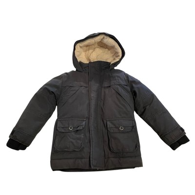 Appaman Kid Boys Black Faux-Fur Hooded Denali Down Coat Jacket Size 6 EUC