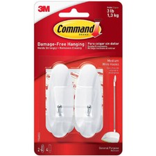 3M Command Removable : Medium Wire Hooks 2 hooks/pack  White 