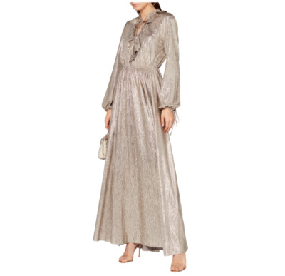 ZAC POSEN Amanda Metallic Gown NWT! $895 Sz 6 Shiny Pale Gold Stretch Knit