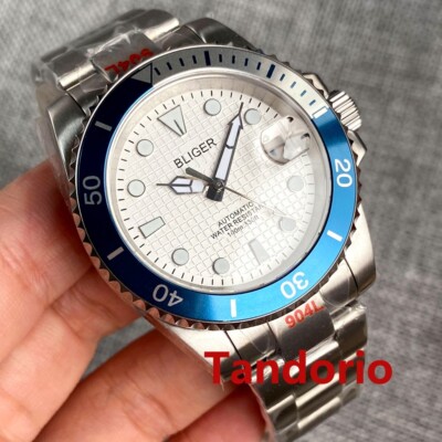Bliger 40mm White Grid Watch Dial Sapphire Glass NH35A Auto Men Watch Luminous