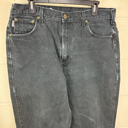 Vintage Carhartt B161 Black Denim Straight Leg Jeans Workwear 38x30 Distressed - Picture 2 of 20